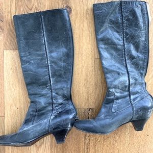 Frye Steck Black Distressed Leather Knee High Boot
